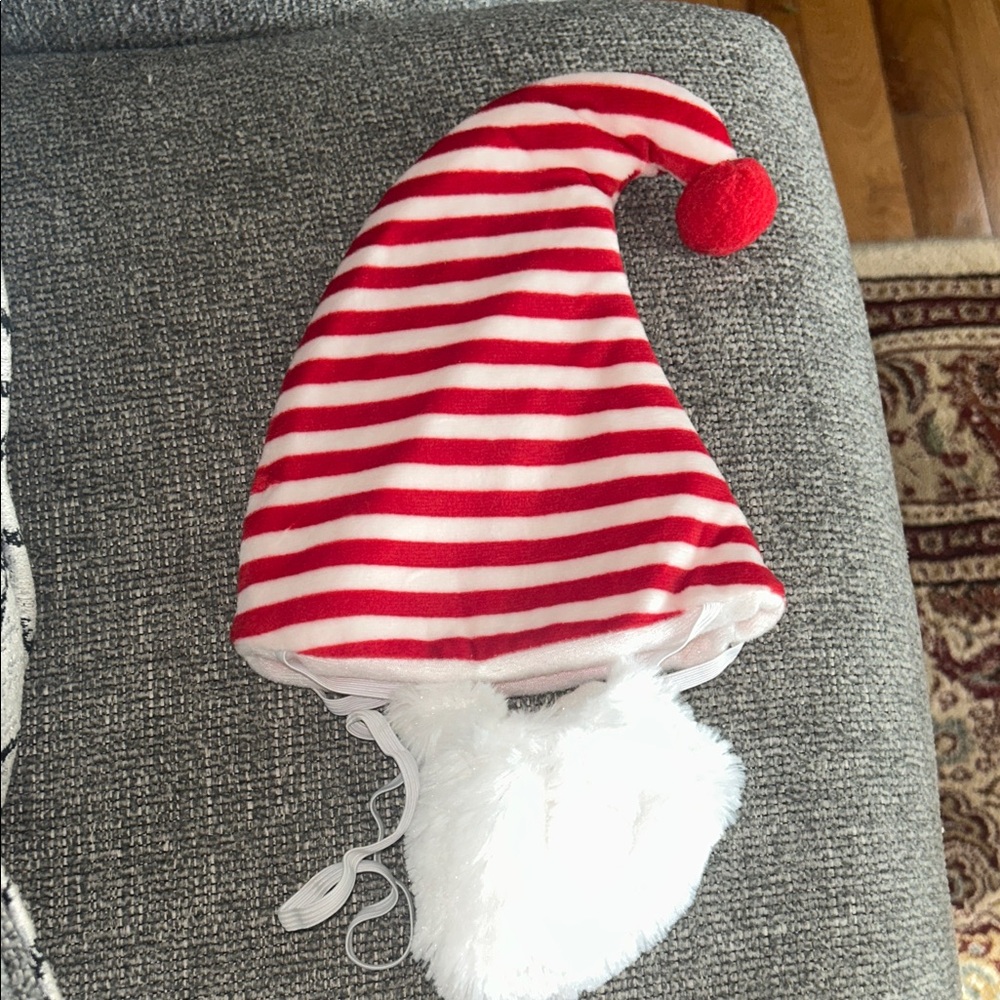 NWOT Red and White Striped Doggy Santa Hat With Beard